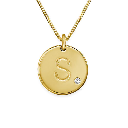 Charm Necklace with Initial Gold Plated with Diamond