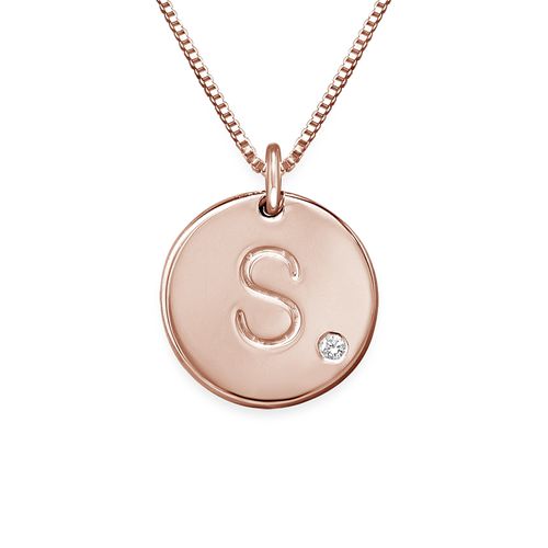 Charm Necklace with Initial Rose Gold Plated with Diamond