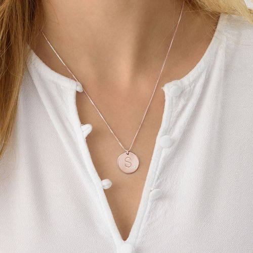 Charm Necklace with Initial Rose Gold Plated with Diamond