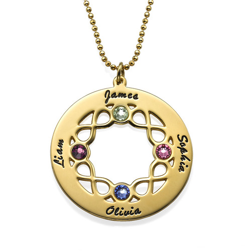 Circle Birthstone Necklace with Infinity Symbols - Gold Plated