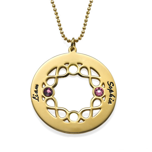 Circle Birthstone Necklace with Infinity Symbols - Gold Plated