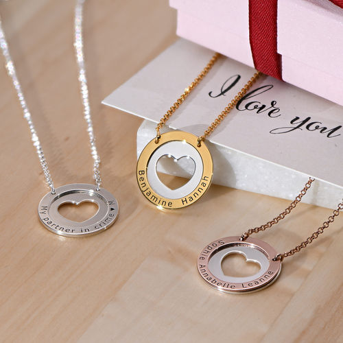 Circle Heart Necklace in Silver and Gold Plating