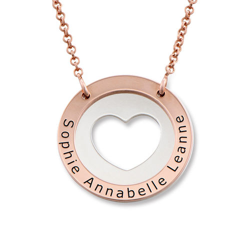 Circle Heart Necklace in Silver and Rose Gold Plating