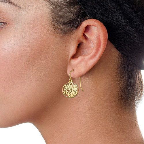 Circle Monogrammed Earrings in 18k Gold Plating