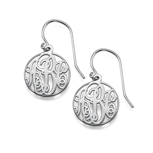 Circle Monogrammed Earrings in Silver