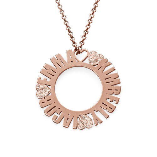 Circle Name Necklace in Rose Gold Plating with Diamond Effect