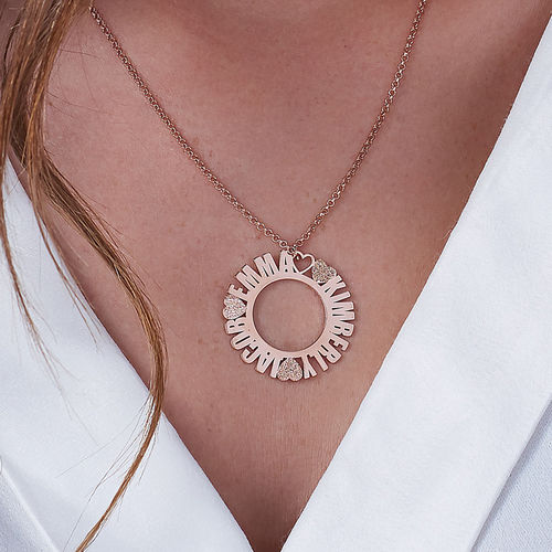 Circle Name Necklace in Rose Gold Plating with Diamond Effect