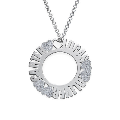 Circle Name Necklace in Sterling Silver with Diamond Effect