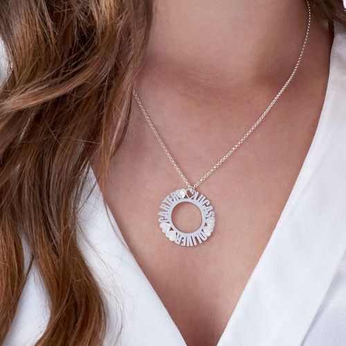 Circle Name Necklace in Sterling Silver with Diamond Effect