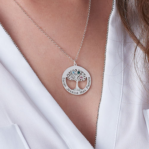 Circle Tree of Life Necklace with Birthstones