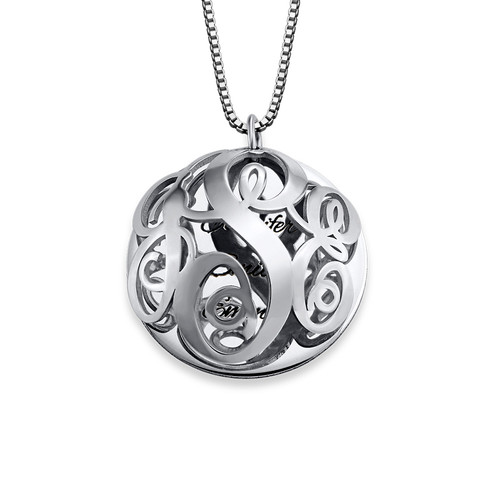 Contoured Filigree Monogrammed Necklace in Silver