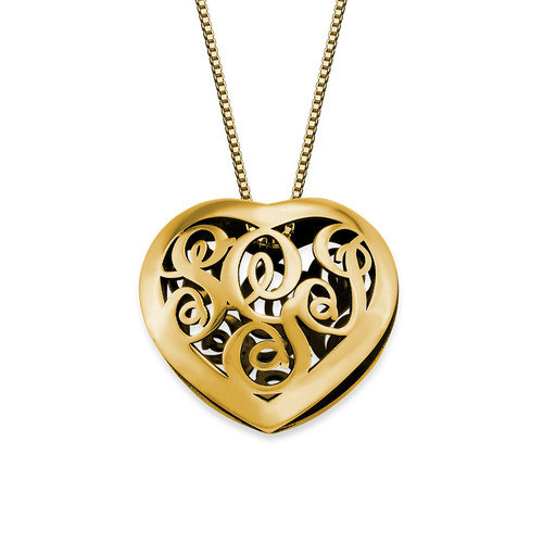 Contoured Gold Plated Monogram Necklace - Heart Shape