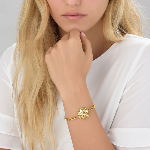 Contoured Monogram Bracelet in Gold Plating