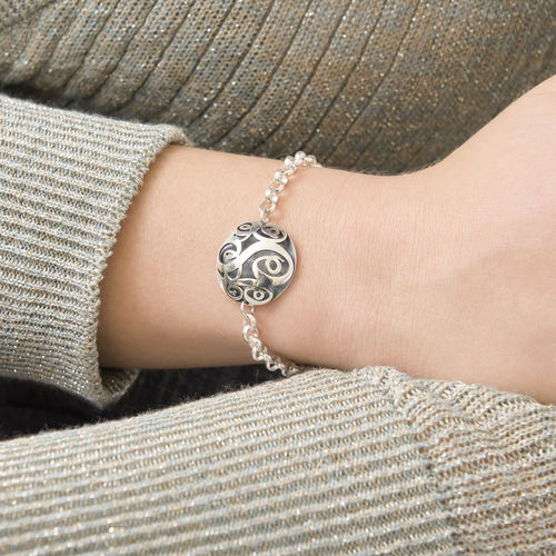 Contoured Monogram Bracelet in Silver