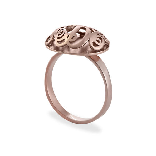 Contoured Monogram Ring in Rose Gold Plating