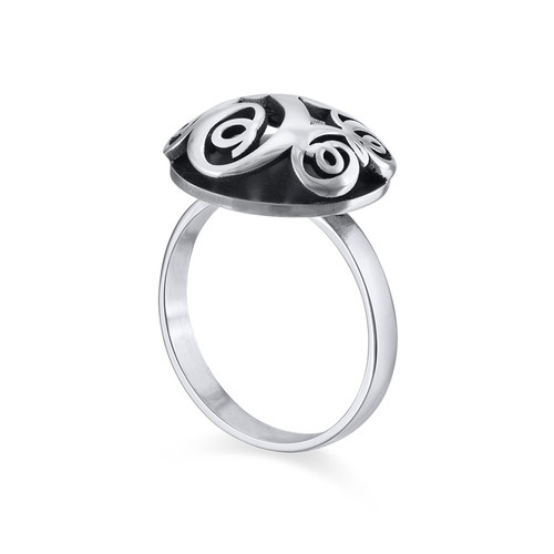 Contoured Monogram Ring in Silver