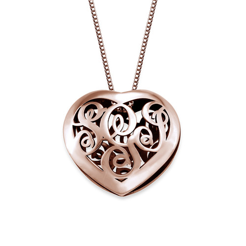 Contoured Rose Gold Plated Monogram Necklace - Heart Shape