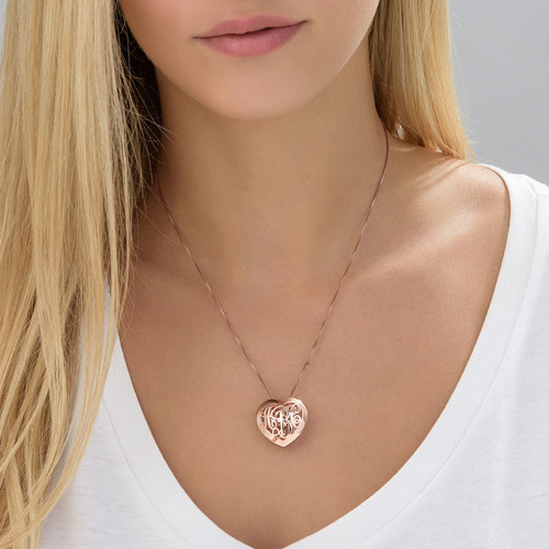 Contoured Rose Gold Plated Monogram Necklace - Heart Shape