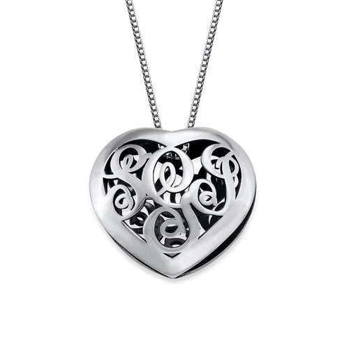 Contoured Silver Monogram Necklace - Heart shape