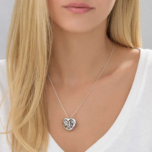 Contoured Silver Monogram Necklace - Heart shape