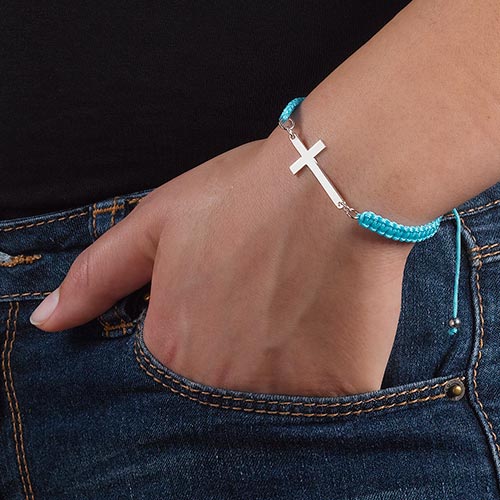 Cord Cross Bracelet in Sterling Silver