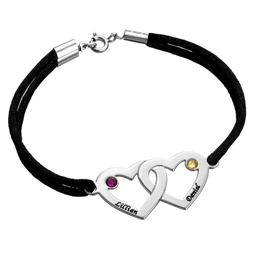 Couples Heart Charm Bracelet with Swarovski Crystals