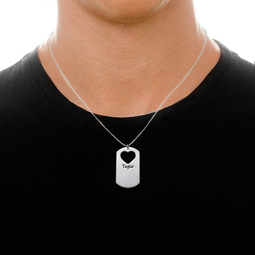 Couples Dog Tag Necklace With Cut Out Heart