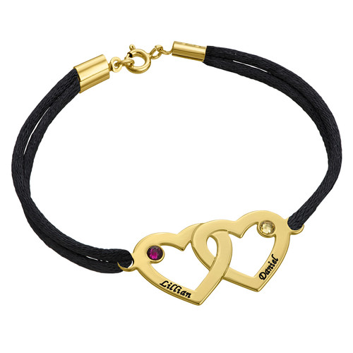 Couples Hearts Bracelet with Birthstones - Gold Plated