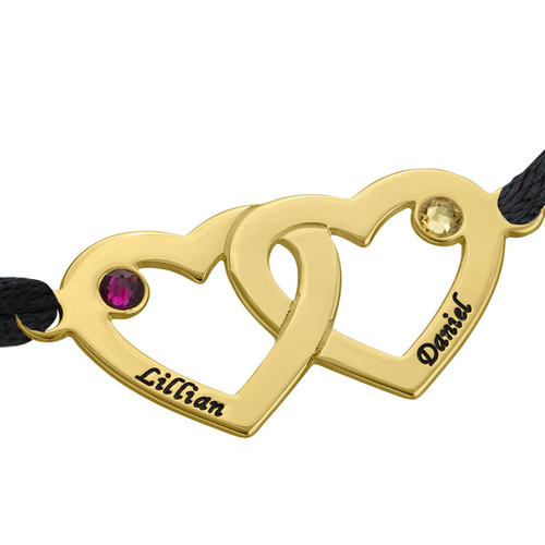 Couples Hearts Bracelet with Birthstones - Gold Plated