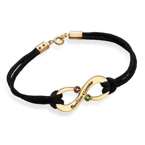 Couple's Infinity Bracelet with Birthstones - 18K Gold Plating