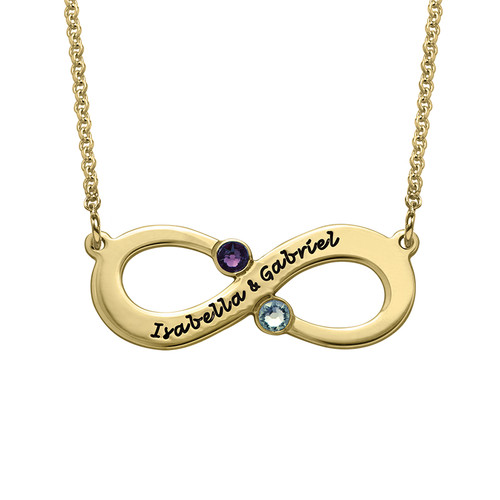 Couple's Infinity Necklace with Birthstones - Gold Plated