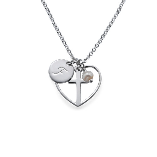 Cross Baptism Necklace with Initial Disc