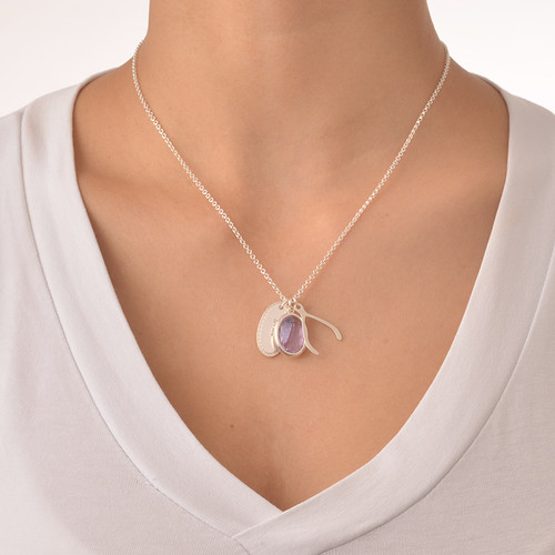 Crystal Glass Pendant with Wishbone & Disc Charms