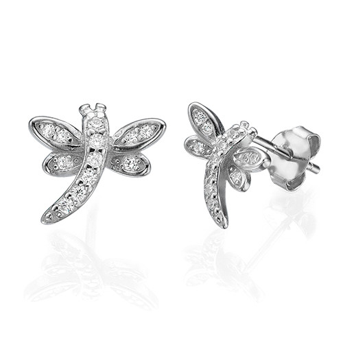 Cubic Zirconia Dragonfly Stud Earrings