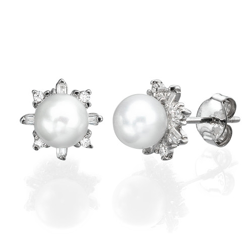 Cubic Zirconia Pearl Stud Earrings