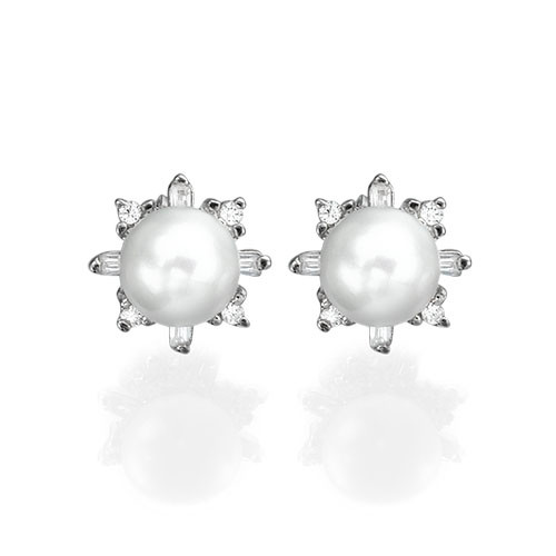 Cubic Zirconia Pearl Stud Earrings