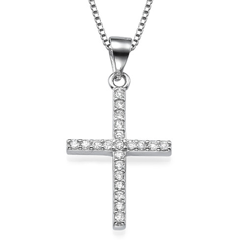 Cubic Zirconia Thin Cross Necklace