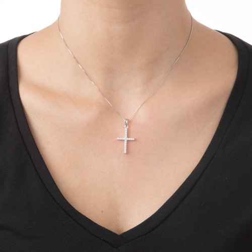 Cubic Zirconia Thin Cross Necklace