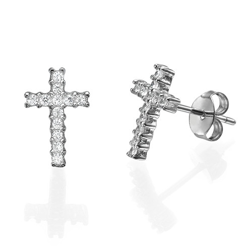 Cubic Zirconia Thin Cross Stud Earrings