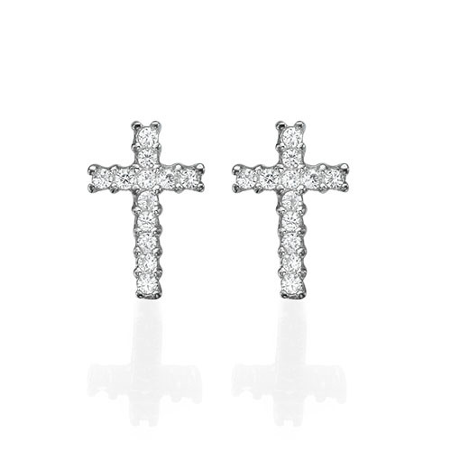 Cubic Zirconia Thin Cross Stud Earrings