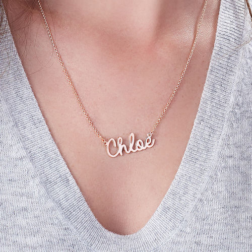 Cursive Name Necklace in Rose Gold Plating