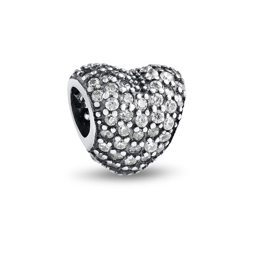 Curved Heart Silver Bead with Cubic Zirconia