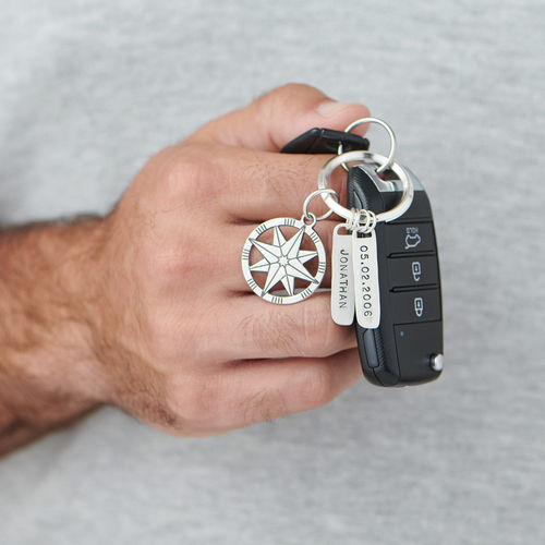 Custom Compass Keychain in Sterling Silver