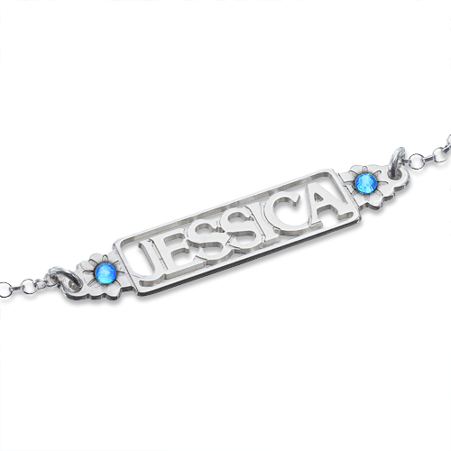 Cut Out Name Bracelet with Birthstones