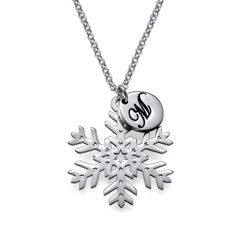 Cut Out Snowflake Necklace with Initial Pendant