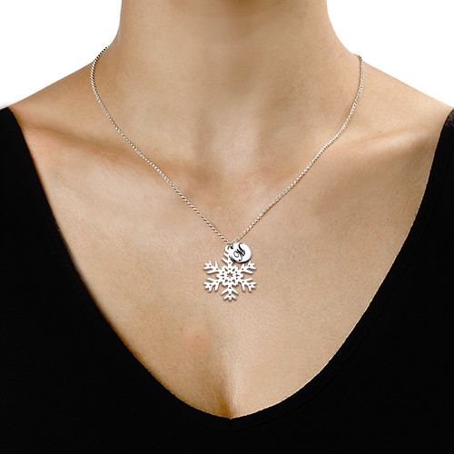 Cut Out Snowflake Necklace with Initial Pendant