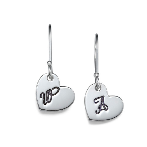 Dangling Heart Earrings with Initial