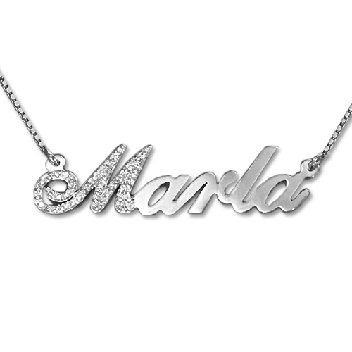 Diamond Capital Letter 14k White Gold Name Necklace