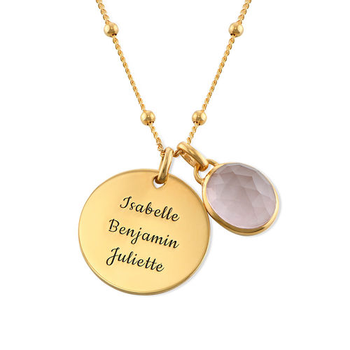 Disc Necklace in Gold Plating with Semi-Precious Gemstone