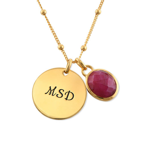 Disc Necklace in Gold Plating with Semi-Precious Gemstone